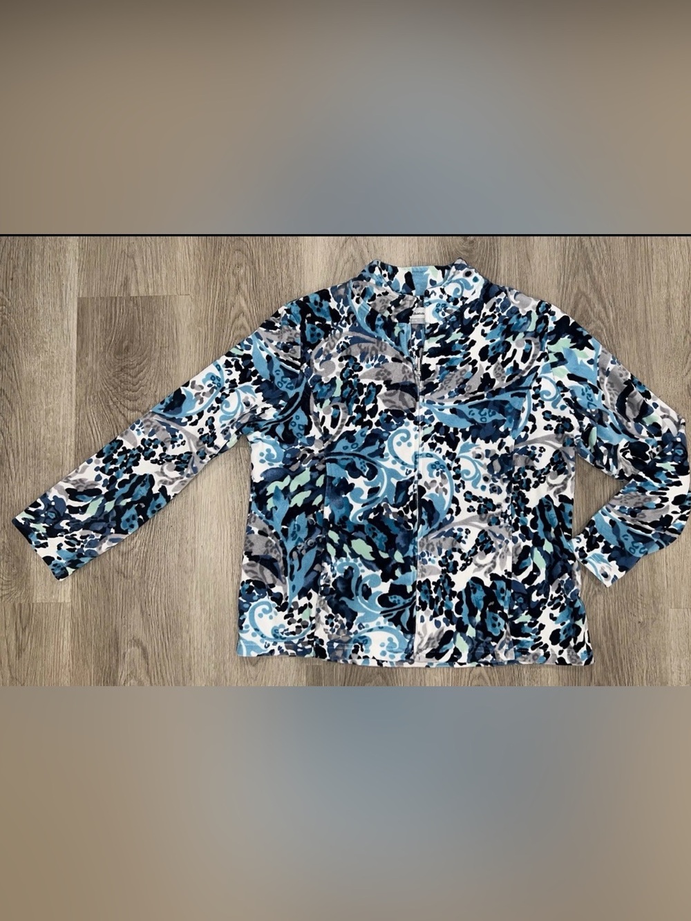 Alfred Dunner Blue Abstract Paisley Velour Full Zip Jacket Petite 10